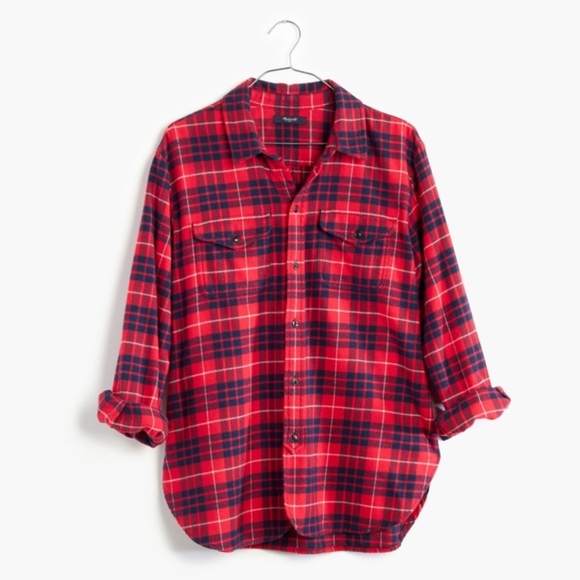 Madewell Red Navy Flannel Workshirt Altamira Plaid - Picture 2 of 4